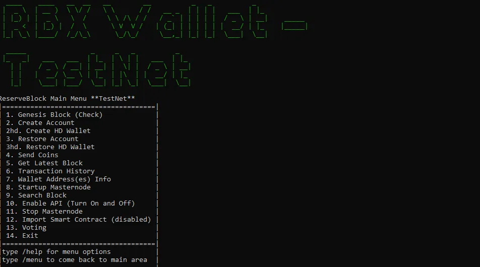 The CLI main menu